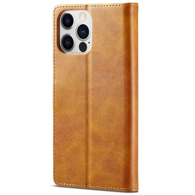 LC.IMEEKE For iPhone 14 Pro 6.1 inch PU Leather Flip Folio Case Wallet Style Magnetic Closure Stand Cover - Light Brown