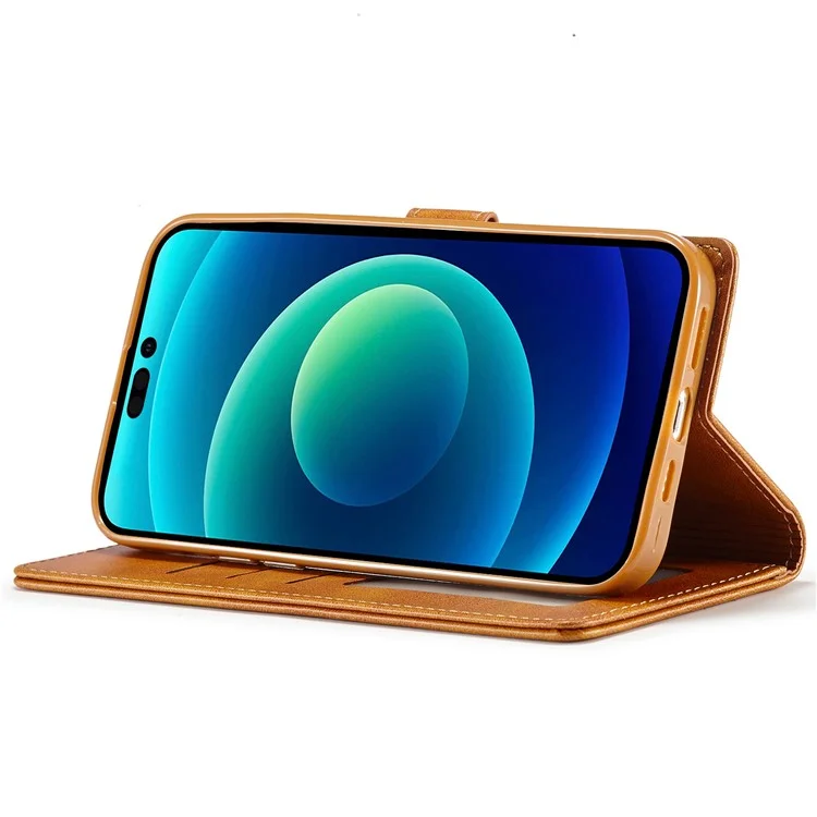 LC.IMEEKE For iPhone 14 Pro 6.1 inch PU Leather Flip Folio Case Wallet Style Magnetic Closure Stand Cover - Light Brown