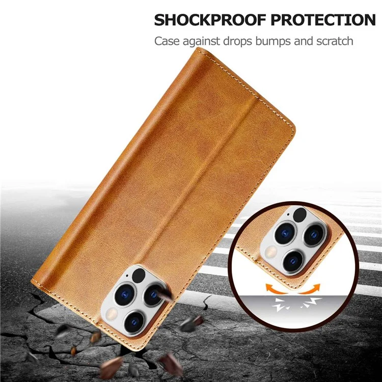 LC.IMEEKE For iPhone 14 Pro 6.1 inch PU Leather Flip Folio Case Wallet Style Magnetic Closure Stand Cover - Light Brown