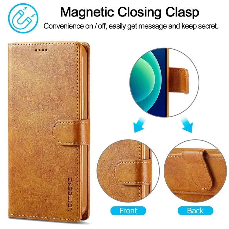 LC.IMEEKE For iPhone 14 Pro 6.1 inch PU Leather Flip Folio Case Wallet Style Magnetic Closure Stand Cover - Light Brown
