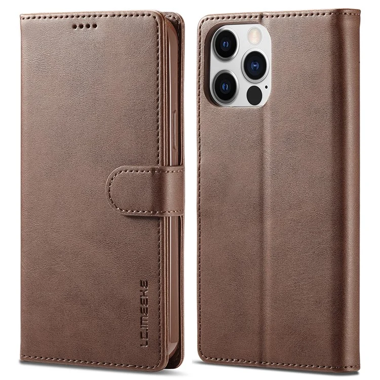 LC.IMEEKE For iPhone 14 Pro Max 6.7 inch PU Leather Folio Flip Wallet Case Magnetic Closure Stand Shockproof Phone Cover - Brown