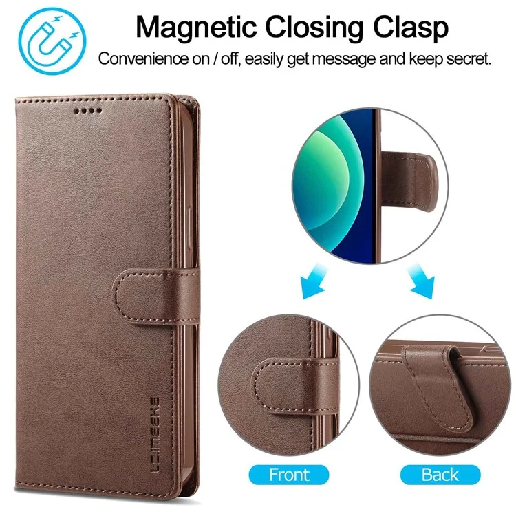 LC.IMEEKE For iPhone 14 Pro Max 6.7 inch PU Leather Folio Flip Wallet Case Magnetic Closure Stand Shockproof Phone Cover - Brown