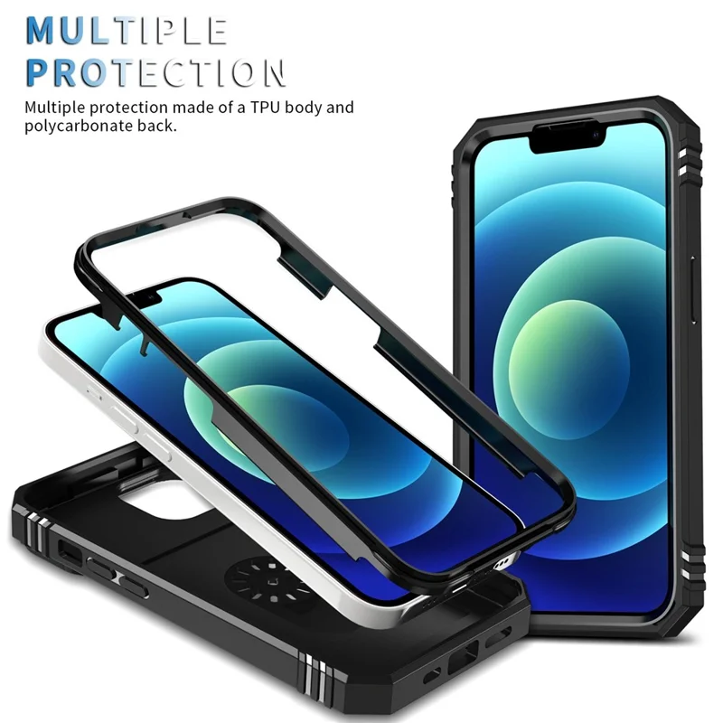 Чехол для iPhone 14 Plus с функцией антиудара из поликарбоната и ТПУ, с подставкой, слайдером для защиты камеры и отделением для карт - Черный