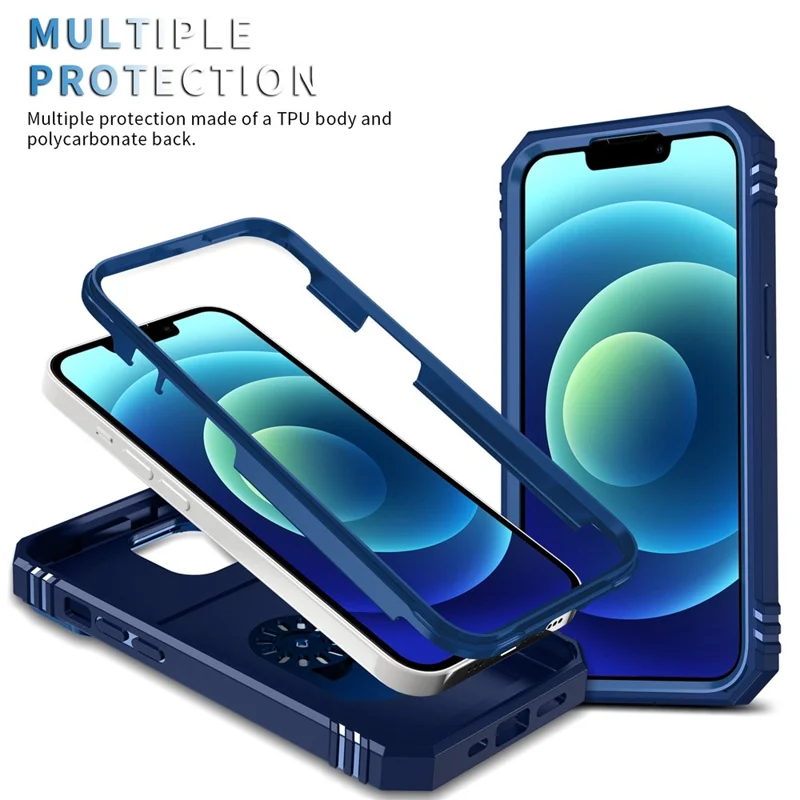 For iPhone 14 Plus Anti-fall PC+TPU Kickstand Function Phone Protector Sliding Camera Lens Cover Design Case with Card Slot - Blue