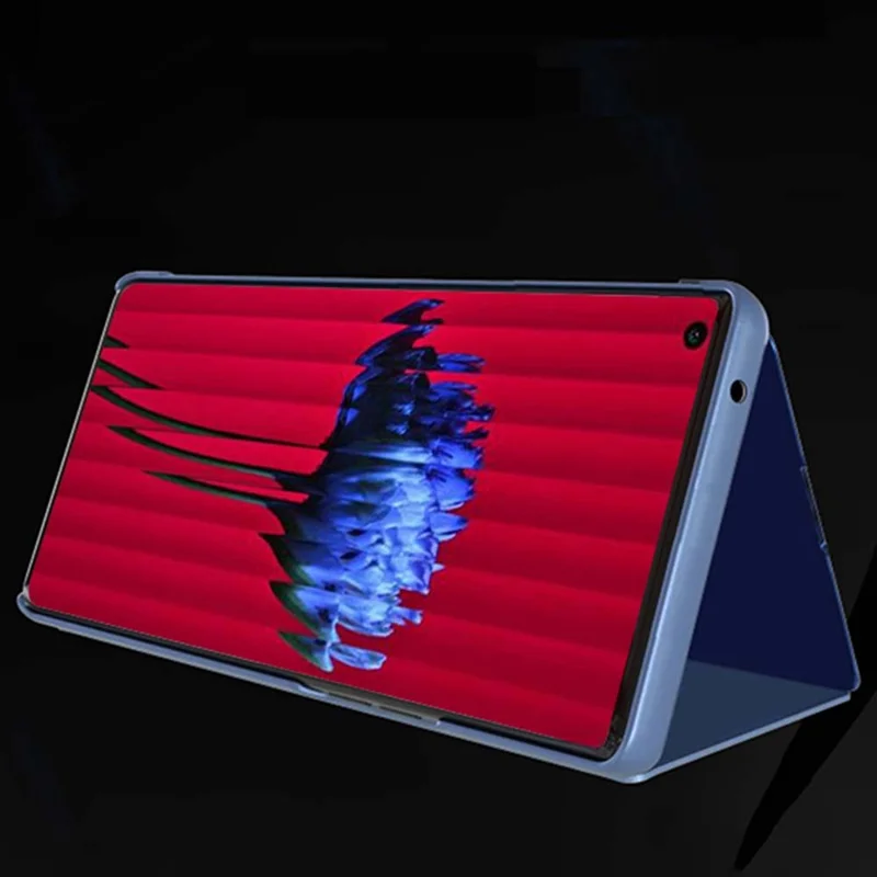 For Nothing phone (1) 5G View Window PU Leather Protective Case Electroplate Mirror Surface Phone Stand Cover - Black