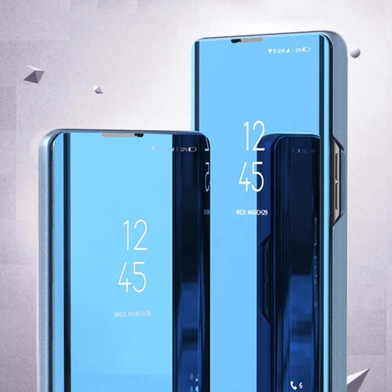 For Nothing phone (1) 5G View Window PU Leather Protective Case Electroplate Mirror Surface Phone Stand Cover - Black