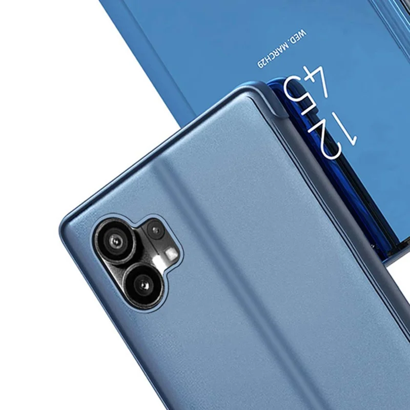 For Nothing phone (1) 5G View Window PU Leather Protective Case Electroplate Mirror Surface Phone Stand Cover - Black