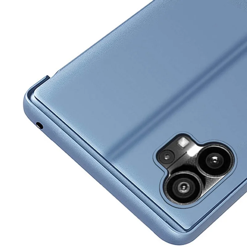 For Nothing phone (1) 5G View Window PU Leather Protective Case Electroplate Mirror Surface Phone Stand Cover - Black