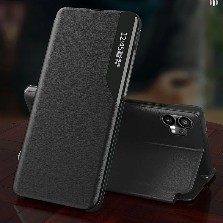 For Nothing Phone (1) 5G Phone Case Folio Flip PU Leather Stand Cover - Black