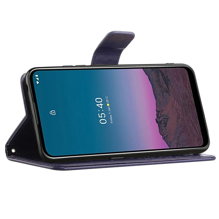 For Nothing phone (1) 5G PU Leather Owl Tree Pattern Imprinted Phone Cover Wallet Viewing Stand Anti-drop Protective Case with Wrist Strap - Dark Purple
