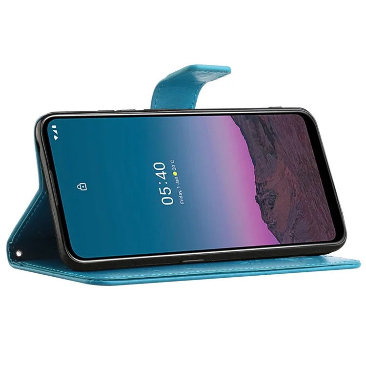 For Nothing phone (1) 5G Anti-scratch PU Leather Stand Wallet Phone Cover Butterfly Flower Imprinted Phone Case with Strap - Blue