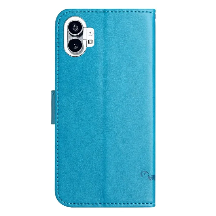 For Nothing phone (1) 5G Anti-scratch PU Leather Stand Wallet Phone Cover Butterfly Flower Imprinted Phone Case with Strap - Blue