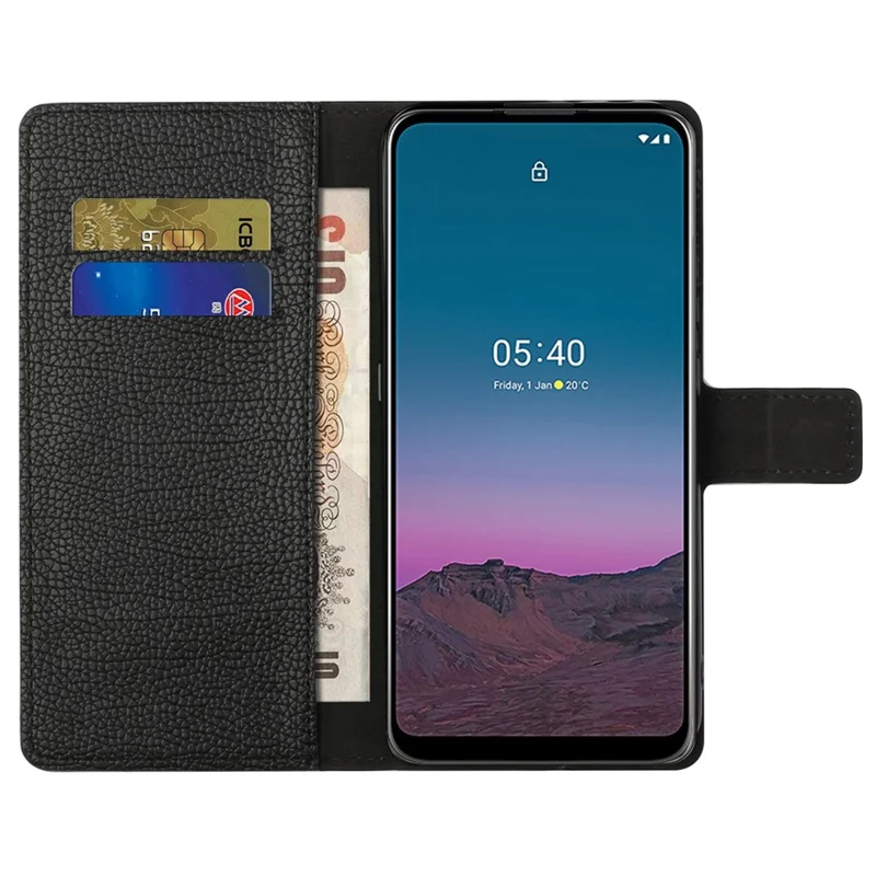 For Nothing phone (1) 5G PU Leather Flip Wallet Case Stand Anti-drop Litchi Texture Magnetic Phone Cover - Black