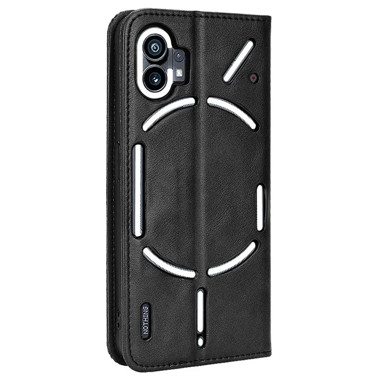 For Nothing phone (1) 5G Stand Function Vintage PU Leather Wear-resistant Cell Phone Case Shell with Wallet - Black
