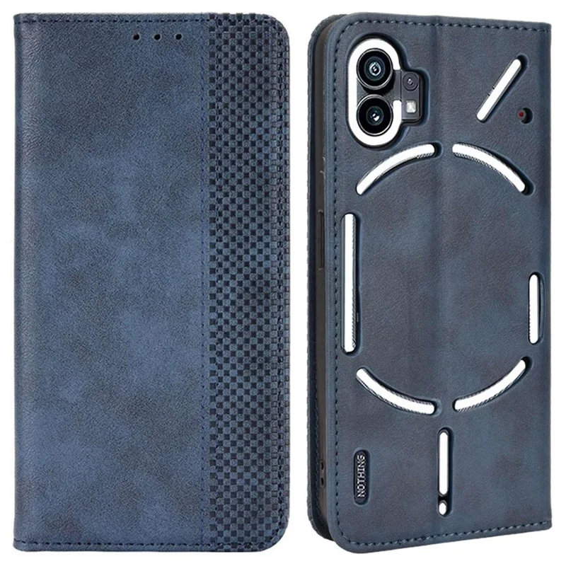 For Nothing phone (1) 5G Stand Function Vintage PU Leather Wear-resistant Cell Phone Case Shell with Wallet - Blue