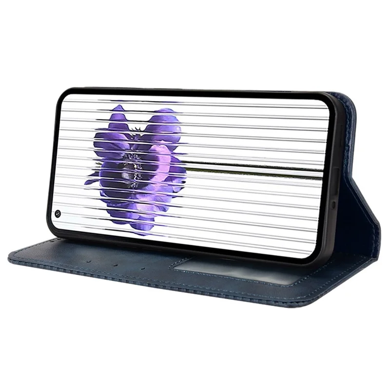 For Nothing phone (1) 5G Stand Function Vintage PU Leather Wear-resistant Cell Phone Case Shell with Wallet - Blue