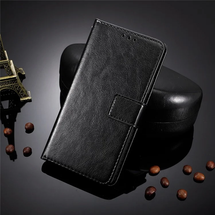 For Nothing phone (1) 5G Crazy Horse Texture Folio Flip Case Stand TPU+PU Leather Wallet Feature Phone Cover with Strap - Black