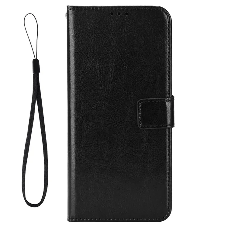 For Nothing phone (1) 5G Crazy Horse Texture Folio Flip Case Stand TPU+PU Leather Wallet Feature Phone Cover with Strap - Black