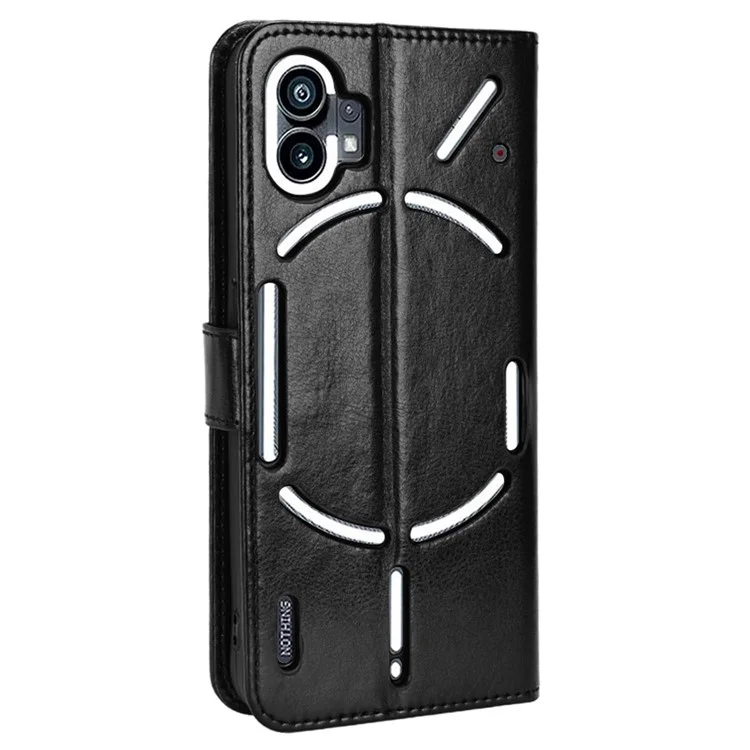 Pour le téléphone Nothing (1) 5G Crazy Horse Texture Folio Flip Case Stand TPU+PU cuir portefeuille Caractéristique Téléphone Housse avec sangle - Noir
