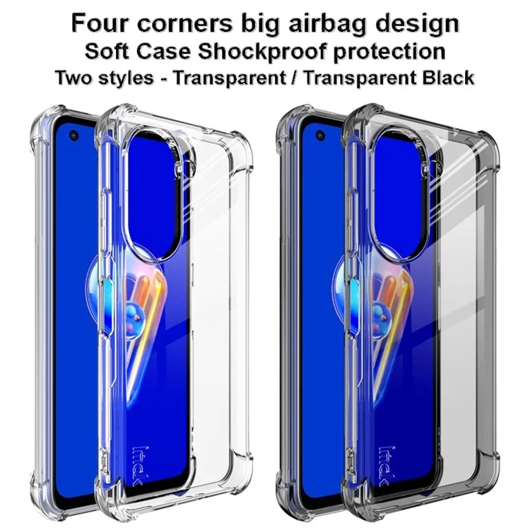 IMAK Para Asus Zenfone 9 5G Funda Flexible de TPU Suave Esquinas Reforzadas Resistente a Arañazos Cubierta Protectora - Negro Transparente
