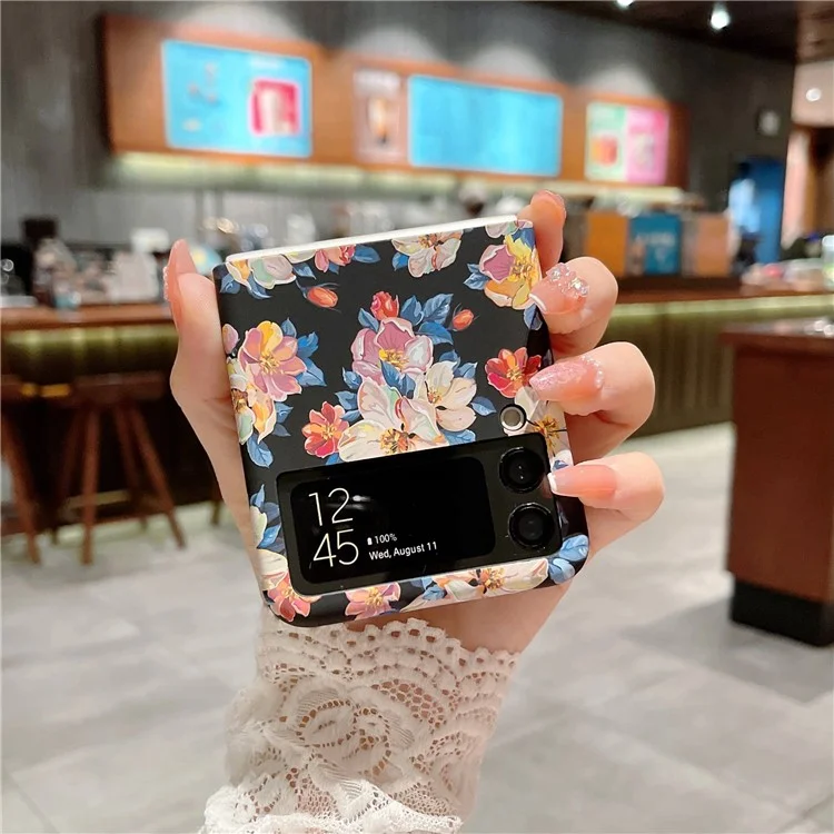 Para Samsung Galaxy Z Flip4 5G Hard PC Floral Pattern Embossment Matte Anti-fingerprint Luminous Cell Phone Case - Yellow Flower