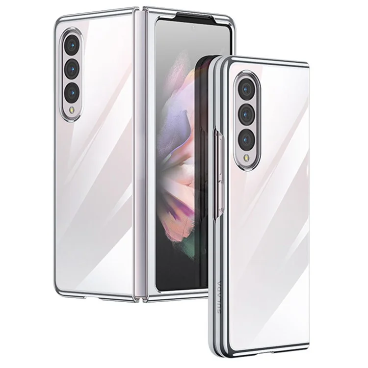 SULADA For Samsung Galaxy Z Fold4 5G Clear Folding Phone Case Electroplating Anti-Yellow Hard Phone Back Cover - Silver