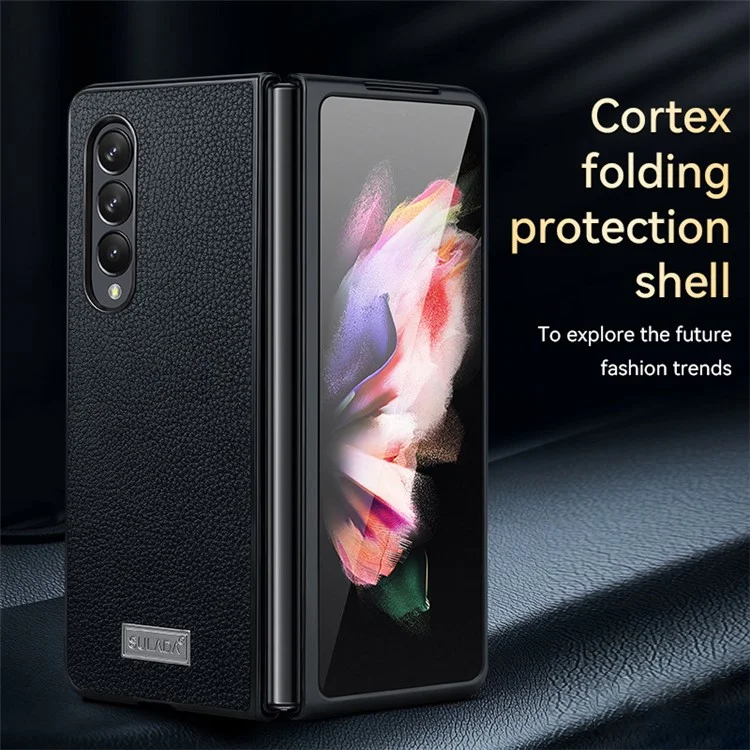 Sulada Para Samsung Galaxy Z Fold4 5G Serie Luxury Litchi Textura Plegable Teléfono PU Cubo de Cuero PC Case de Teléfono Protector - Negro