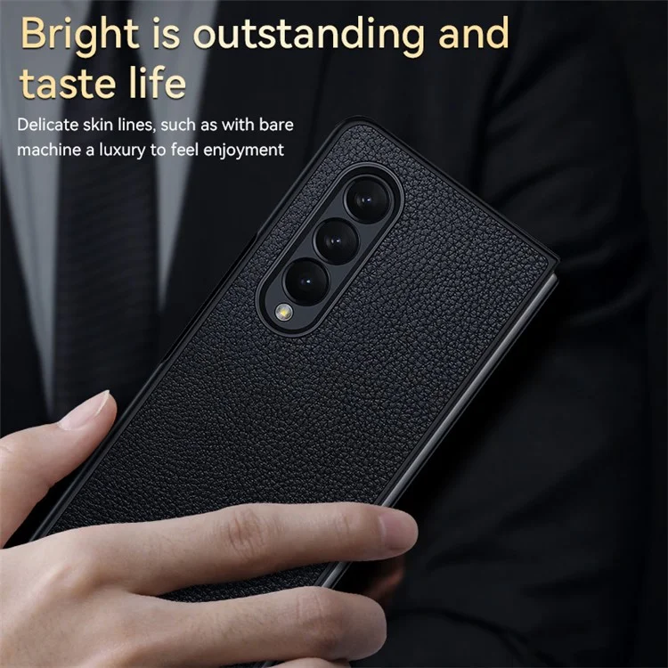 Sulada Para Samsung Galaxy Z Fold4 5G Serie Luxury Litchi Textura Plegable Teléfono PU Cubo de Cuero PC Case de Teléfono Protector - Negro