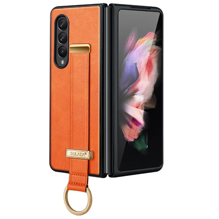Sulada Fashion Series Для Samsung Galaxy Z Fold4 5G Kickstand Design Anti-fingerprint Восковая Кожа - Апельсин