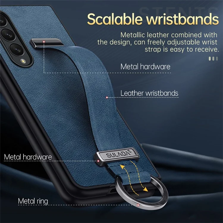 Sulada Fashion Series Для Samsung Galaxy Z Fold4 5G Kickstand Design Anti-fingerprint Восковая Кожа - Апельсин