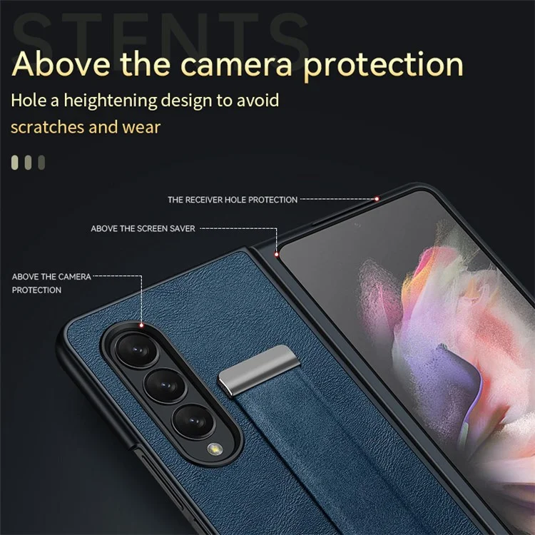 Sulada Fashion Series Для Samsung Galaxy Z Fold4 5G Kickstand Design Anti-fingerprint Восковая Кожа - Апельсин