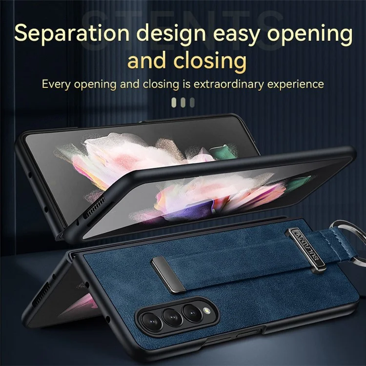 Sulada Fashion Series Для Samsung Galaxy Z Fold4 5G Kickstand Design Anti-fingerprint Восковая Кожа - Апельсин