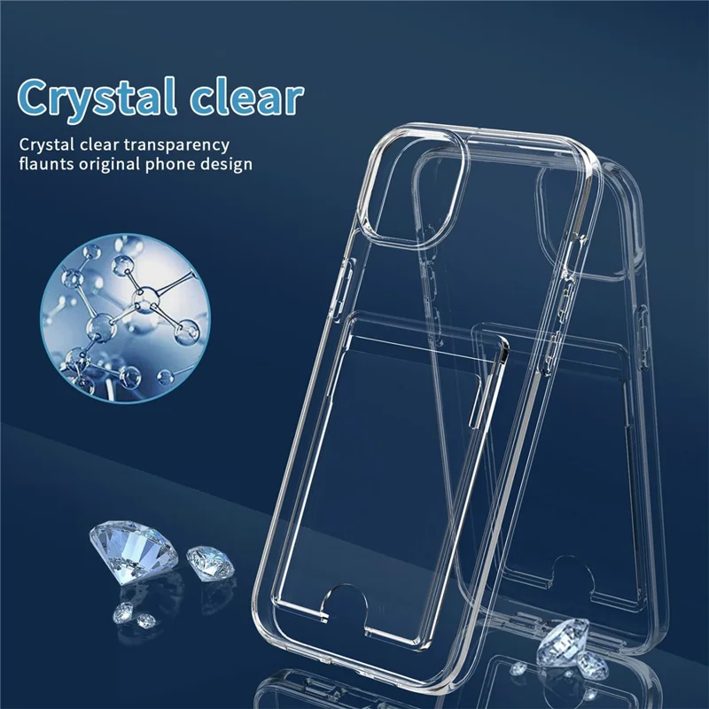 For iPhone 14 6.1 inch Card Holder Design Phone Case HD Clear PC+TPU Anti-fall Drop Protection Cell Phone Shell Cover