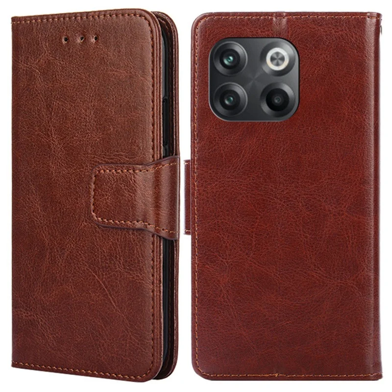 For OnePlus 10T 5G / Ace Pro 5G Texture PU Leather Wallet Flip Case Folio Book Design Magnetic Closure Stand Protective Cover - Brown