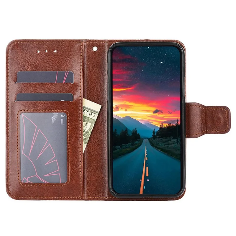 For OnePlus 10T 5G / Ace Pro 5G Texture PU Leather Wallet Flip Case Folio Book Design Magnetic Closure Stand Protective Cover - Brown