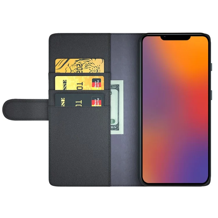 For iPhone 14 Plus Case Genuine Split Leather Phone Cover with Wallet Stand - Black