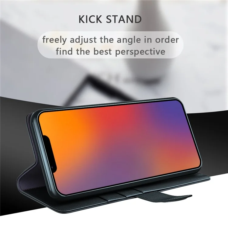 For iPhone 14 Plus Case Genuine Split Leather Phone Cover with Wallet Stand - Black