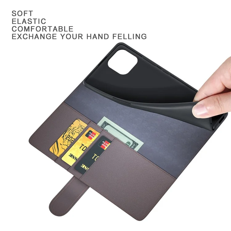 For iPhone 14 Plus Case Genuine Split Leather Phone Cover with Wallet Stand - Black