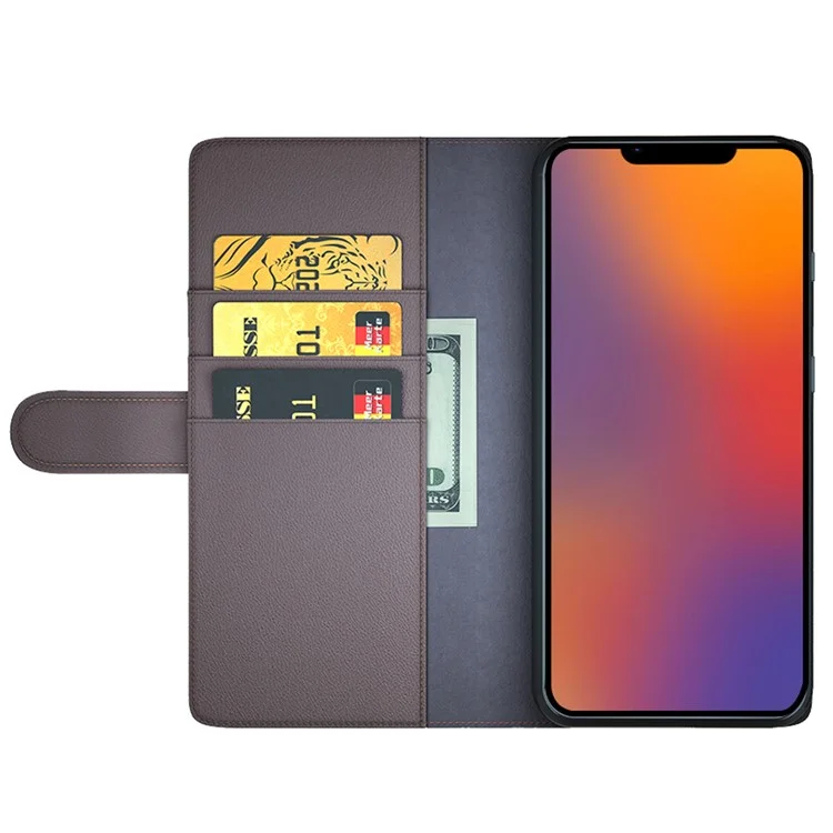 For iPhone 14 Case Genuine Split Leather Phone Cover with Wallet Stand - Brown