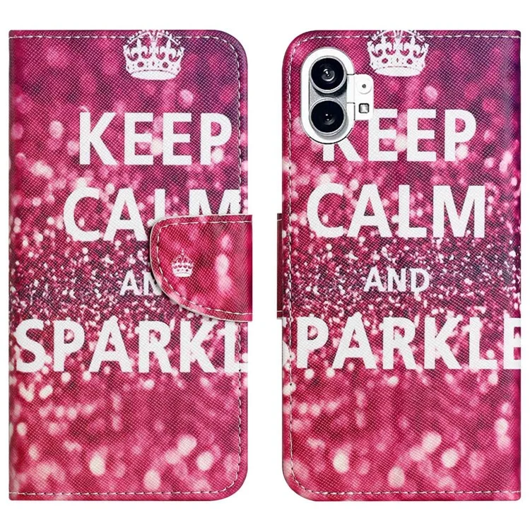 For Nothing phone (1) 5G Pattern Printing Phone Case Cross Texture PU Leather Hands-free Stand Wallet Folio Flip Cover - Keep Calm and Sparkle