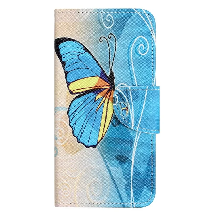 For Nothing phone (1) 5G Pattern Printing Phone Case Cross Texture PU Leather Hands-free Stand Wallet Folio Flip Cover - Blue Butterfly