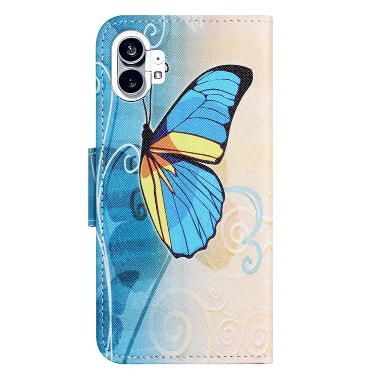 For Nothing phone (1) 5G Pattern Printing Phone Case Cross Texture PU Leather Hands-free Stand Wallet Folio Flip Cover - Blue Butterfly