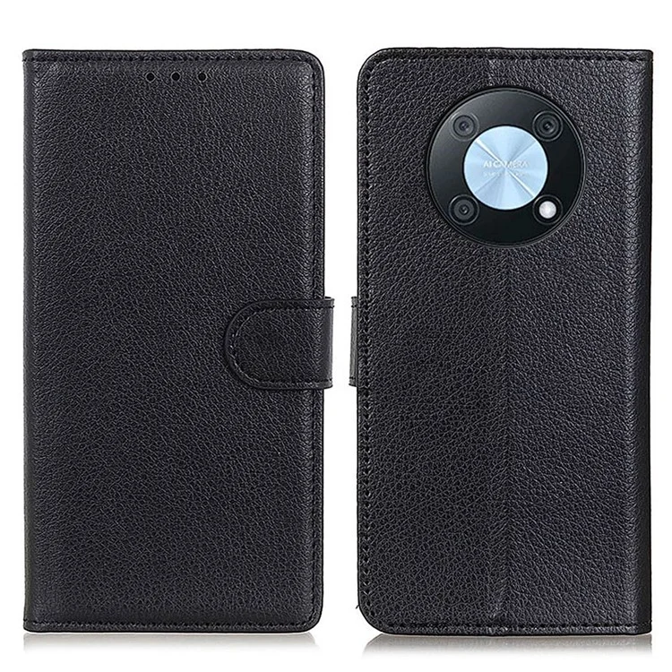 For Huawei nova Y90 4G Litchi Texture PU Leather Shockproof Phone Case Wallet Stand Protective Cover - Black