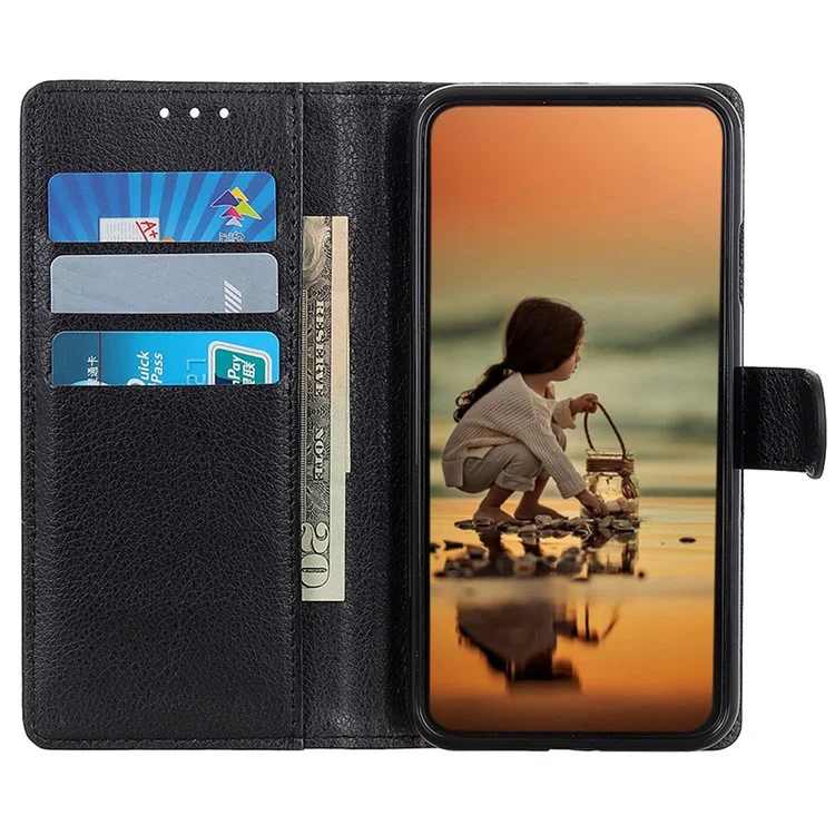 For Huawei nova Y90 4G Litchi Texture PU Leather Shockproof Phone Case Wallet Stand Protective Cover - Black