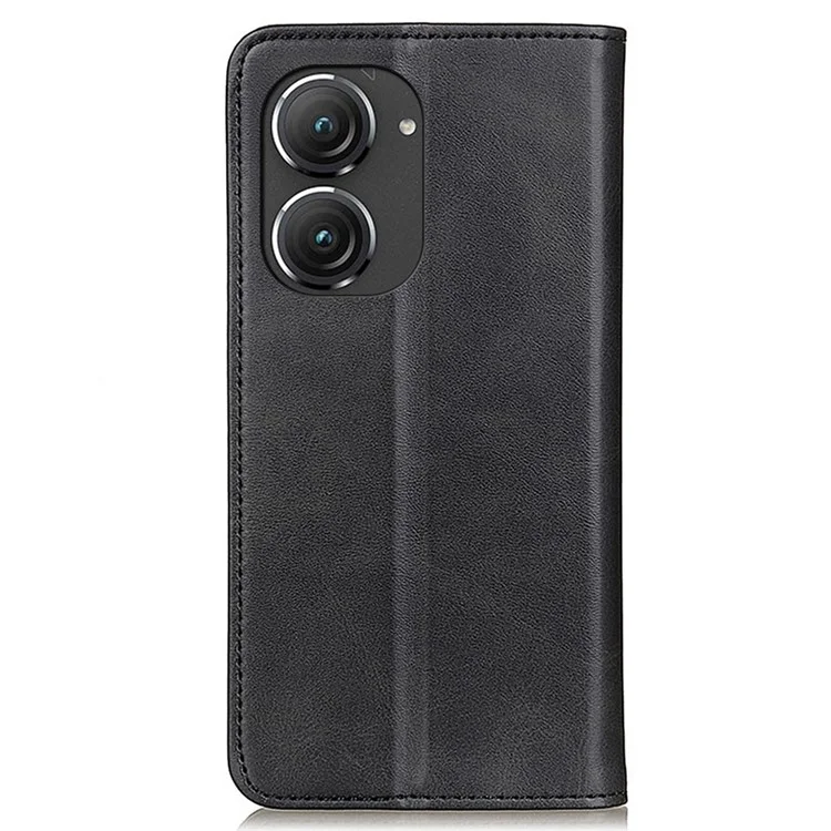 Для Asus Zenfone 9 5G Магнитный Автопоглощаемый Чехол из Расщепленной Кожи с Противоударной Защитой и Кошельком - Черный