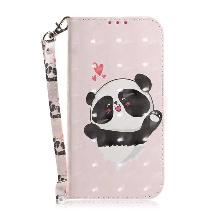 Para Iphone 14 Pro Max 6.7 Pulgadas Printing 3D Pattern Impresión PU Cuero Amplica Case de Choques Phone Soport Cover With Strap - Amor Corazón Panda