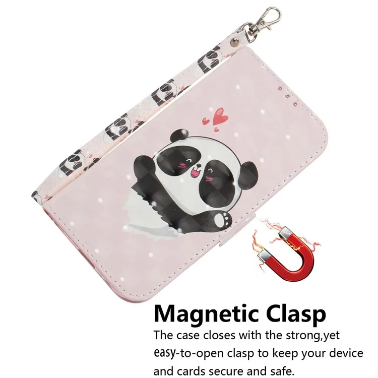 Para Iphone 14 Pro Max 6.7 Pulgadas Printing 3D Pattern Impresión PU Cuero Amplica Case de Choques Phone Soport Cover With Strap - Amor Corazón Panda