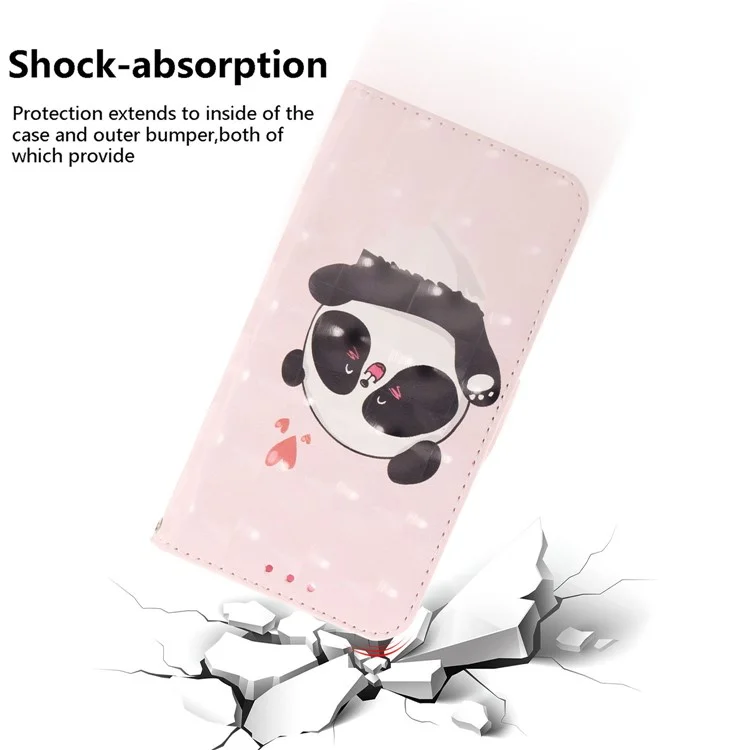 Para Iphone 14 Pro Max 6.7 Pulgadas Printing 3D Pattern Impresión PU Cuero Amplica Case de Choques Phone Soport Cover With Strap - Amor Corazón Panda
