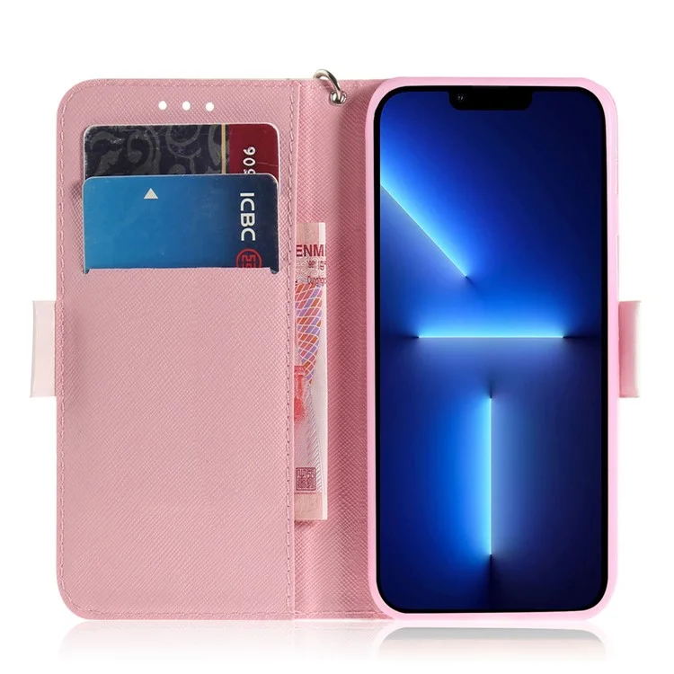 Para Iphone 14 Pro Max 6.7 Pulgadas Printing 3D Pattern Impresión PU Cuero Amplica Case de Choques Phone Soport Cover With Strap - Amor Corazón Panda
