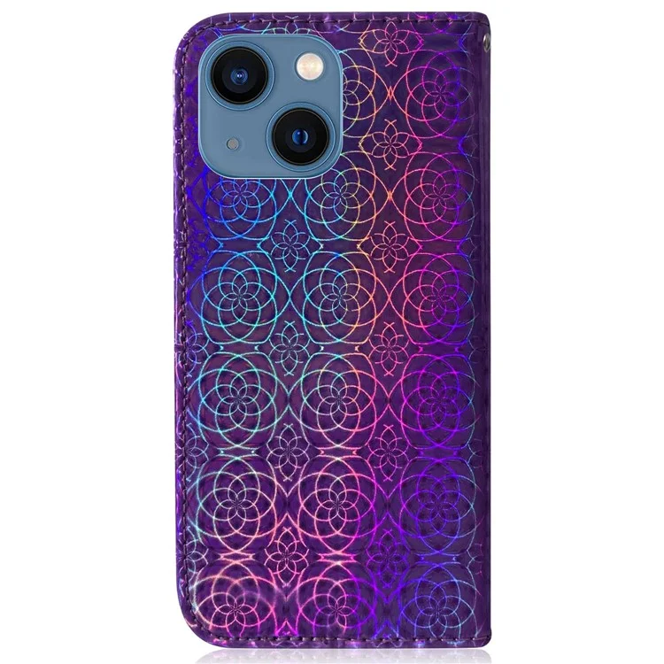 Pour iPhone 14 6.1 pouces Dazzling Flower Pattern Magnetic Leather Case Anti-wear Protective Phone Cover with Stand Wallet - Purple